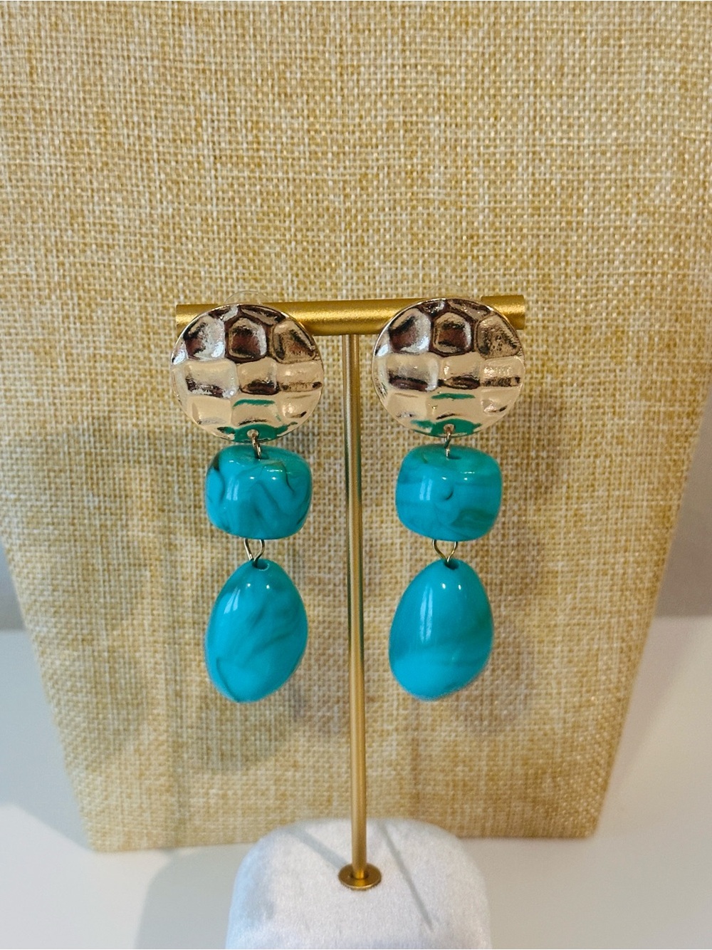 Fashion Jewelry Turquoise & Gold Drop Earrings